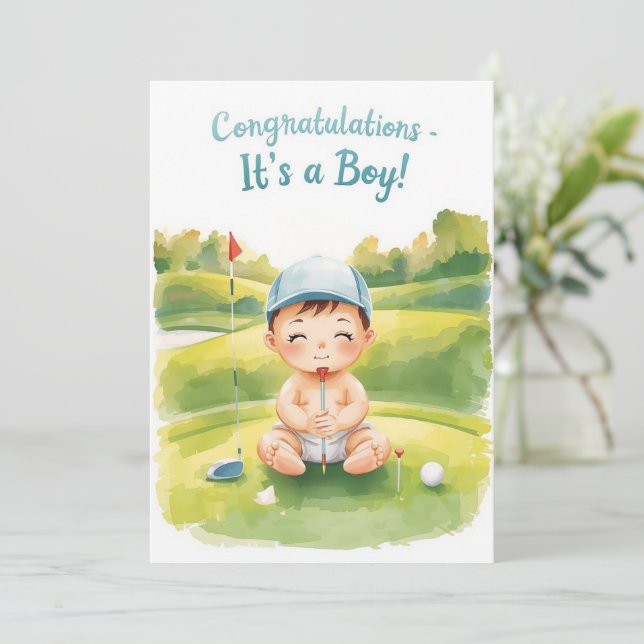 Golf Congratulations It’s a Boy Card | Baby Golfer (Standing Front)