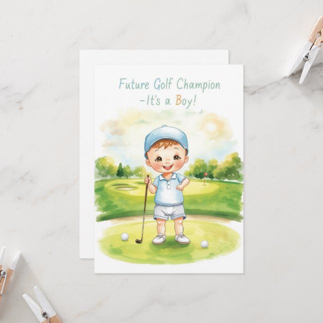 Golf Congratulations It’s a Boy Card | Baby Golfer (Front/Back In Situ)