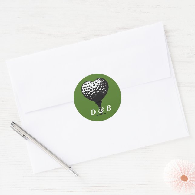 Golf Couple Wedding Classic Round Sticker (Envelope)