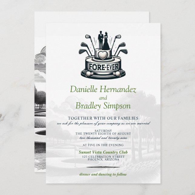 Golf Couple Wedding Invitation (Front/Back)