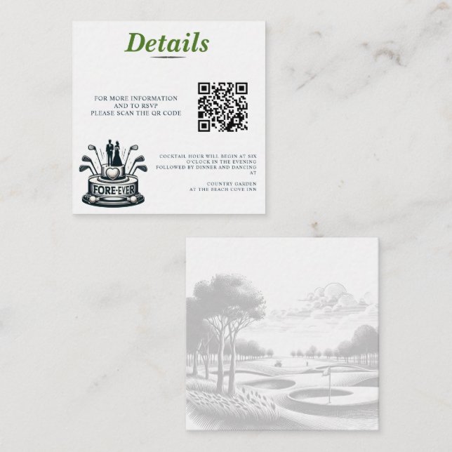 Golf Couple Wedding QR Code Enclosure Card (Front/Back)