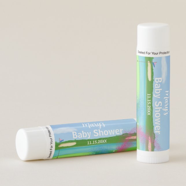Golf Course And Bunker Gender Reveal Baby Shower Lip Balm (Front)