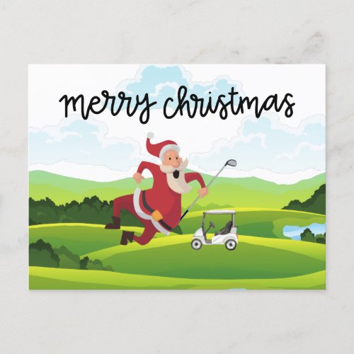 Golf course  and Santa Claus for Christmas    Holiday Postcard