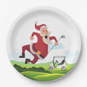 Golf course and Santa Claus for Christmas Paper Paper Plates