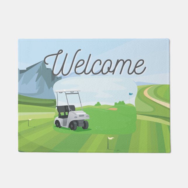 Golf course beautiful watercolor welcome golfer's  doormat (Front)