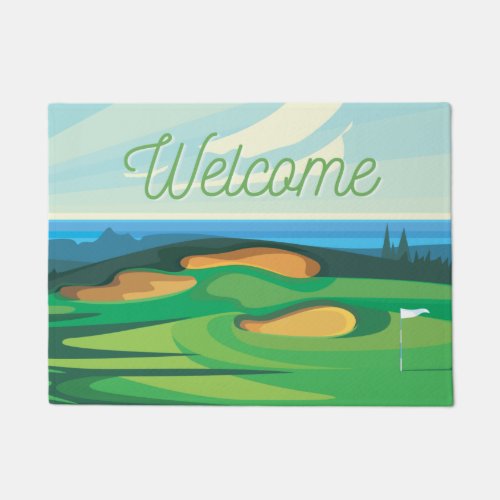 Golf course beautiful watercolor welcome golfers  doormat