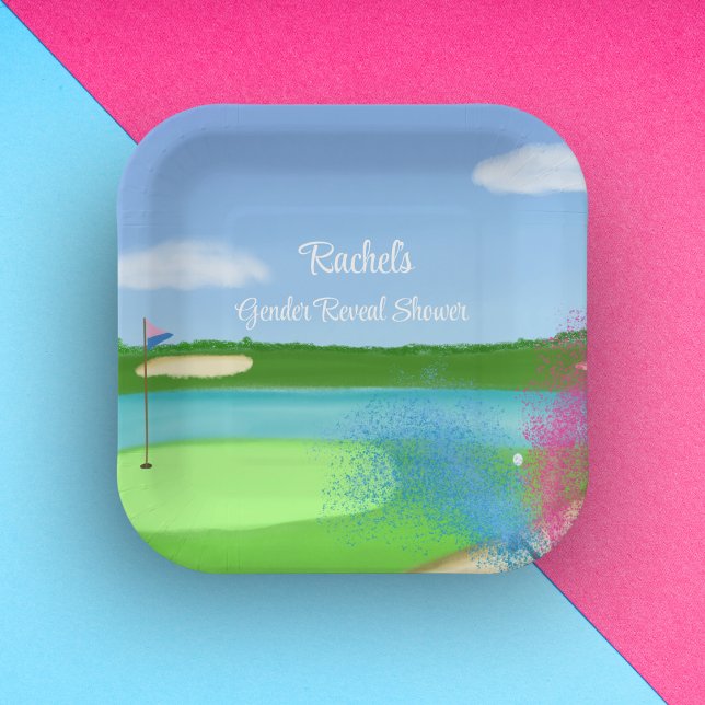Golf Course Bunker Gender Reveal Baby Shower Paper Plates (Creator Uploaded)