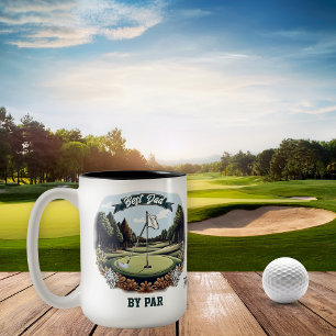 Golf Course Club and Ball Best Dad by Par Name Two-Tone Coffee Mug