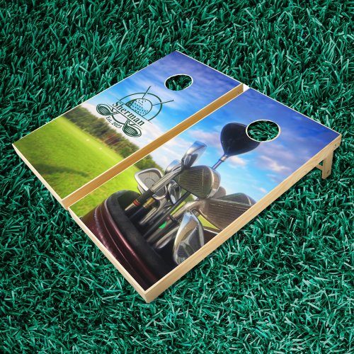 Golf Course Golf Clubs Family Name Logo Beanbag Cornhole Set