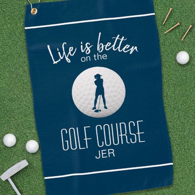 Golf Course Golfer Life Quote Lady Blue Custom Golf Towel (Creator Uploaded)