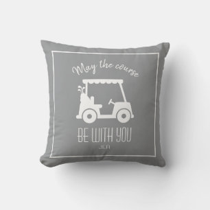 Golf Course Golfer Quote Cute Cart Custom Gray Throw Pillow