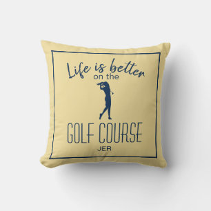 Golf Course Golfer Quote Monogrammed Yellow Blue Throw Pillow