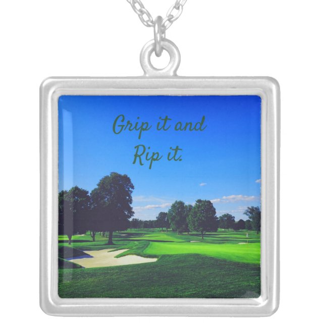 Golf Course Grip it and Rip it Silver Plated Necklace (Front)