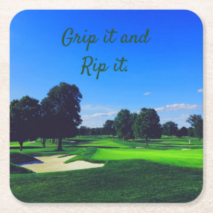 Golf Course Grip it and Rip it Square Paper Coaster
