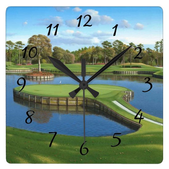 Golf Course Hole background Square Wall Clock