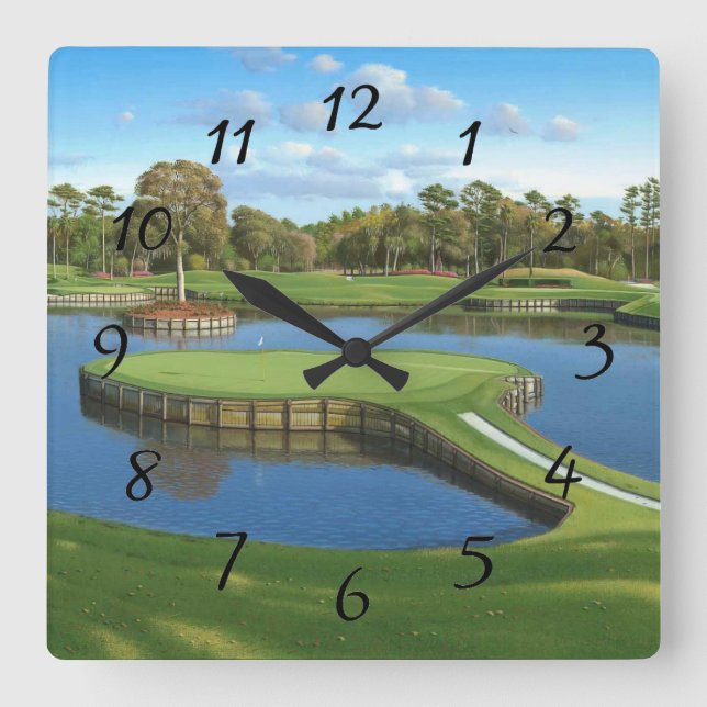 Golf Course Hole background Square Wall Clock (Front)
