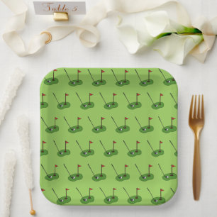 Golf Course Hole with Flag Pattern Paper Plates