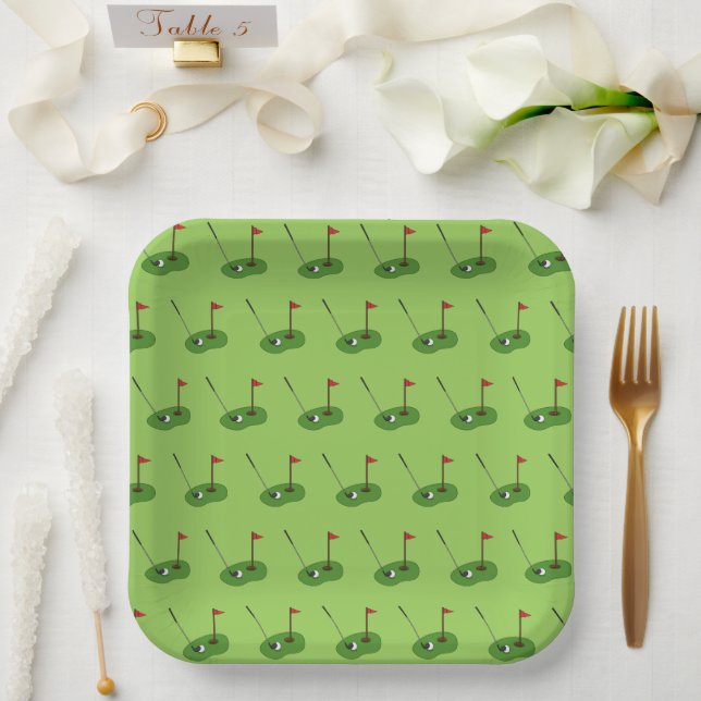 Golf Course Hole with Flag Pattern Paper Plates (Wedding)