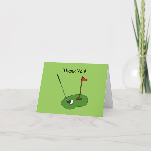 Golf Course Hole with Flag Personalize Letterpress Thank You Card (Front)