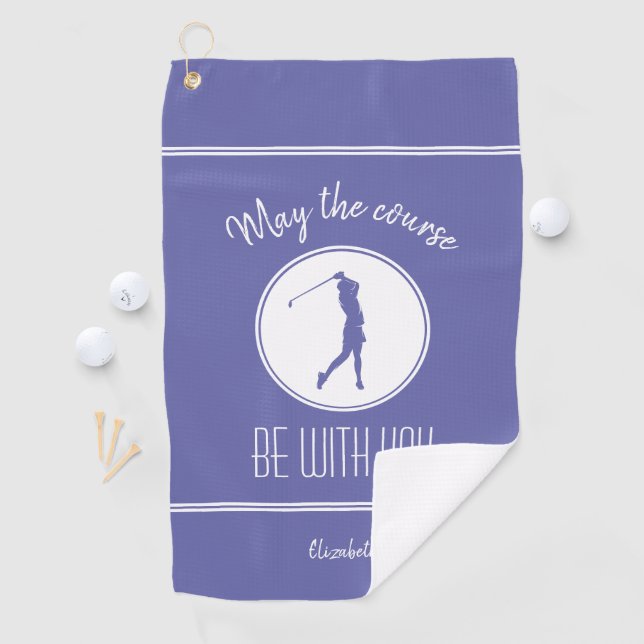 Golf Course Lady Golfer Monogram Pro Modern Purple Golf Towel (InSitu)