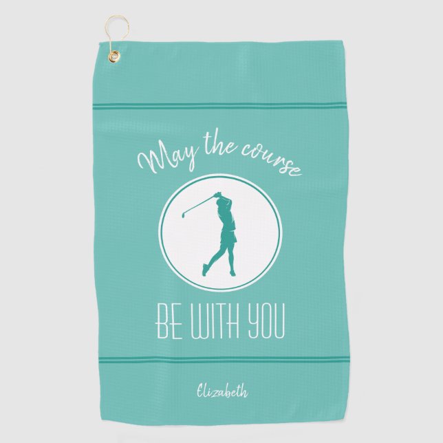 Golf Course Lady Golfer Monogram Pro Modern Teal Towel (Front)