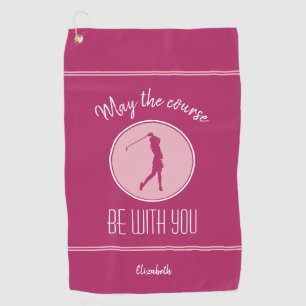 Golf Course Lady Golfer Monogram Pro Pink White Towel