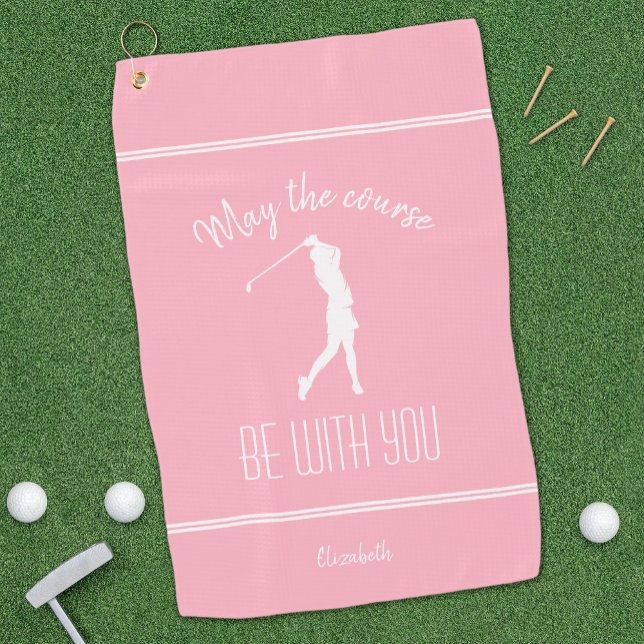 Golf Course Lady Golfer Pro Modern Monogram Pink Golf Towel (Creator Uploaded)