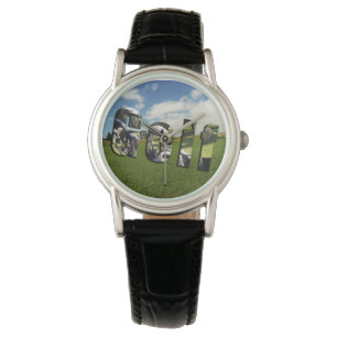 Golf Course Logo, Ladies Black Leather Watch