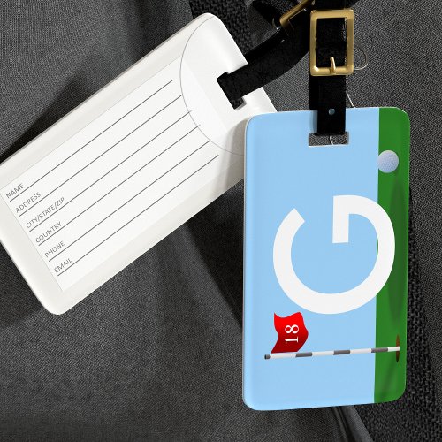 Golf Course Monogram Golfer Luggage Tag