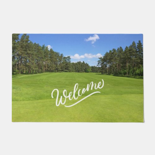 Golf course on green Welcome sign  Doormat