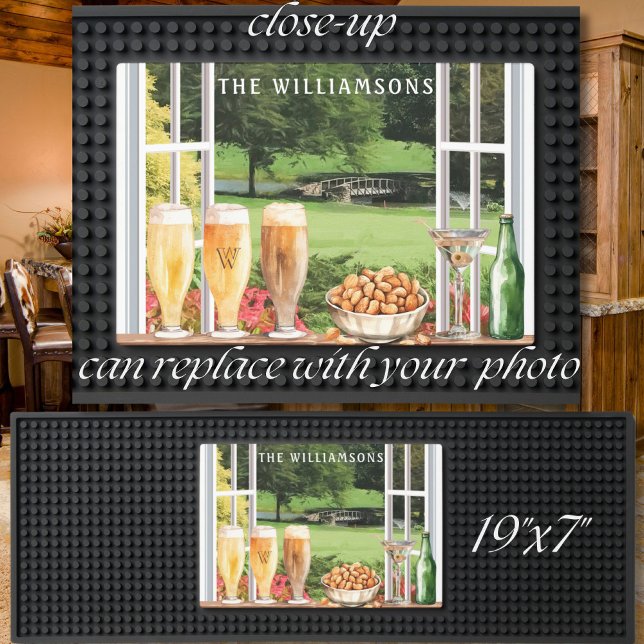 Golf Course or Your Photo Monogram Name Bar Mat (Creator Uploaded)