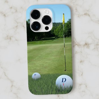 Golf Course Photo Golfer Fairway Monogrammed Ball Case-mate Iphone 14 Pro Case by DadsBBQ at Zazzle