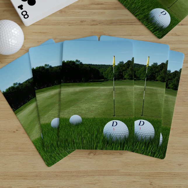 Golf Course Photo Monogram Green Golfer Poker Cards (Upload you own golfing photo, and your initial /golf ball number and win the game. )