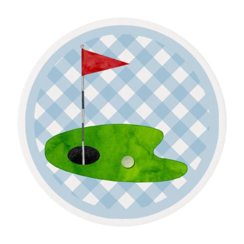 Golf Course Plaid Blue Gingham Edible Frosting Rounds