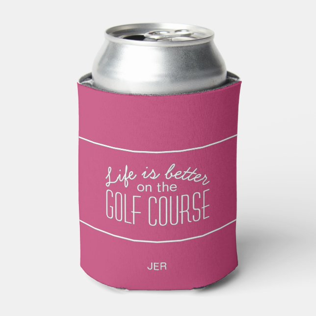 Golf Course Quote Custom Initials Text Pink Can Cooler (Can Front)