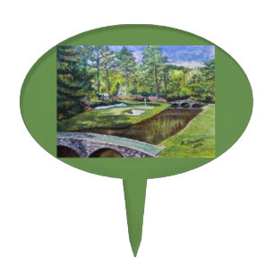 Golf course scene on a oval cakepick