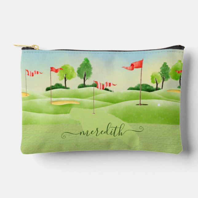 Golf Course Scene Personalized Name  Accessory Pouch (Front)