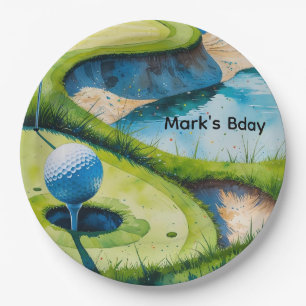 Golf course watercolor paper plates