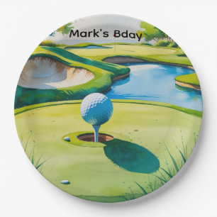 Golf course watercolor paper plates