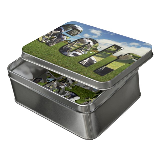 Golf Course With Balls And Logo, Jigsaw Puzzle (Lid Open)