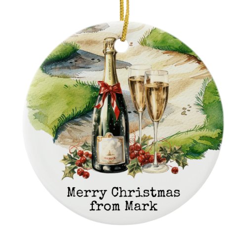 Golf Course with Christmas Drink for golfer Ceramic Ornament