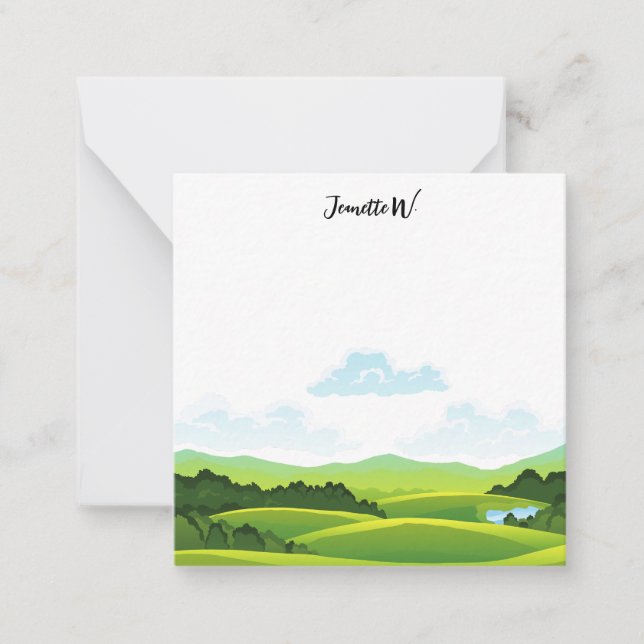 Golf  course with golfer  Name  Note Card (Front)