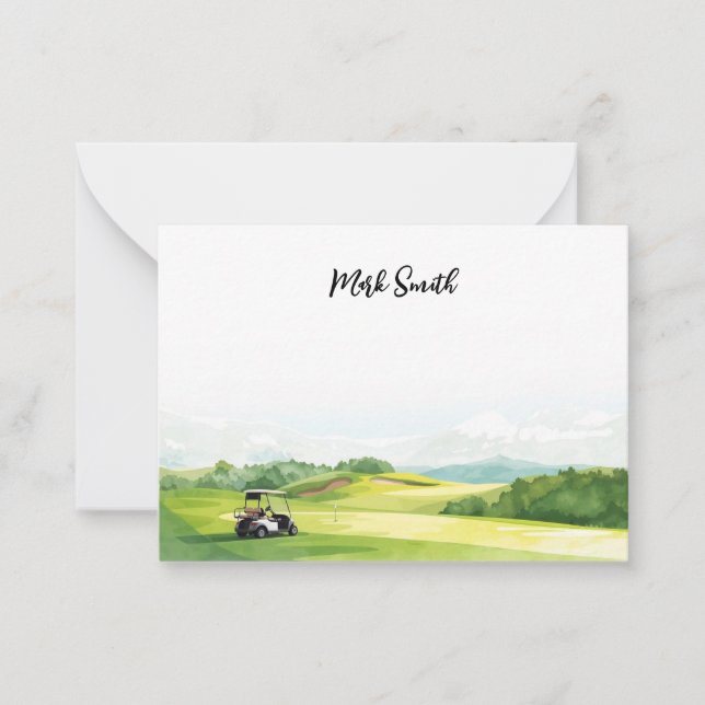 Golf course with Name for golfer  Note Card (Front)