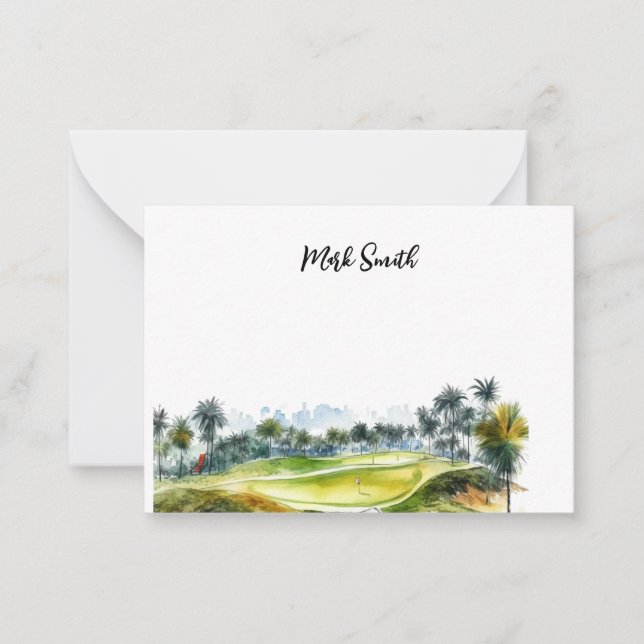 Golf course with Name for golfer  Note Card (Front)