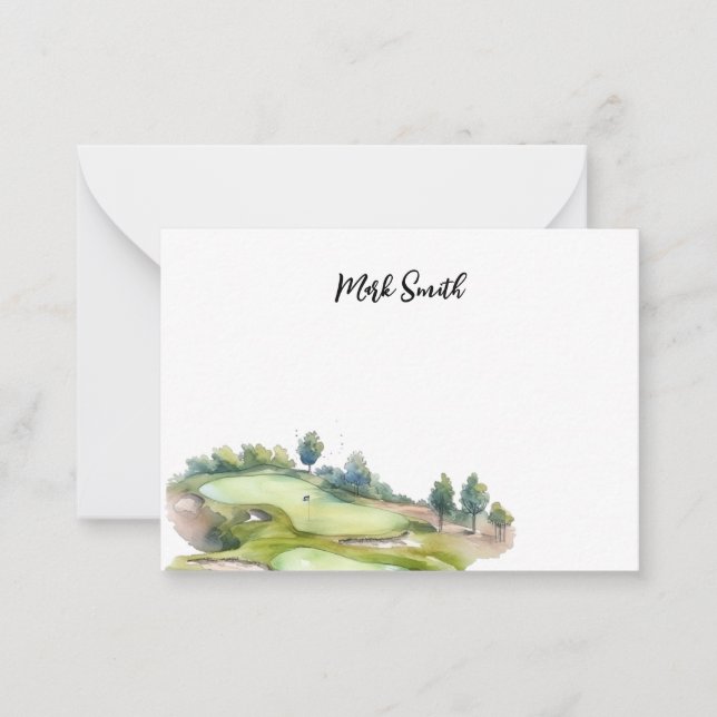 Golf course with Name for golfer  Note Card (Front)