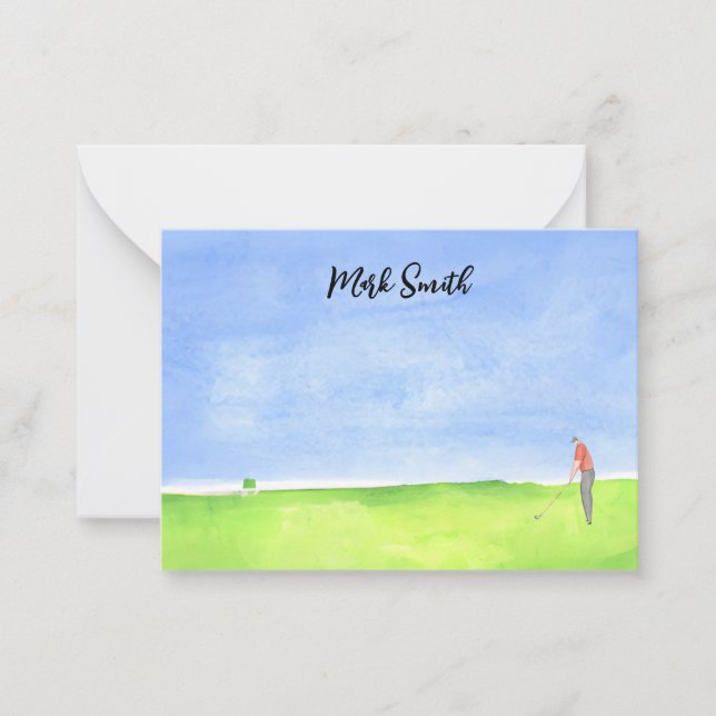 Golf  course with Name for golfer watercolor Note  (Front)