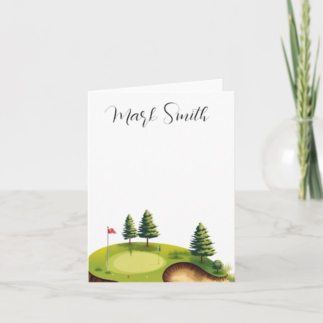 Golf course with Name gifts for golfer Note Card (Front)