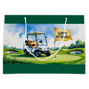 Golf course with text Happy Retirement on green Large Gift Bag
