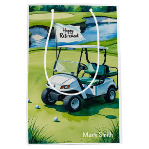 Golf course with text Happy Retirement on green Medium Gift Bag