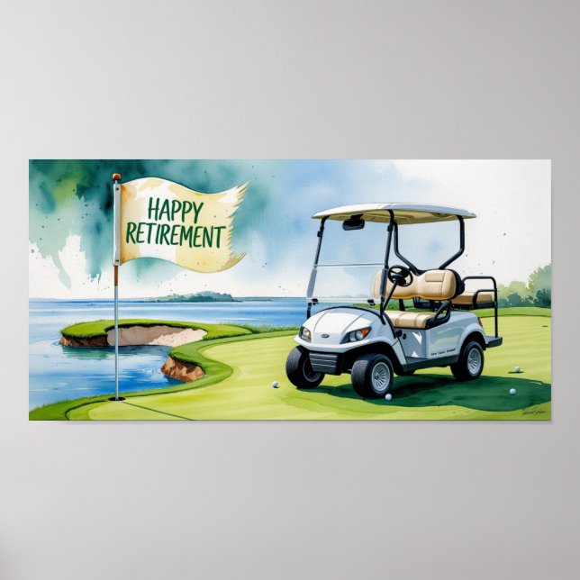 Golf course with text Happy Retirement on green  Poster (Front)